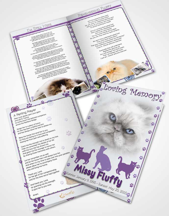 Bifold Order Of Service Obituary Template Brochure Purple Fluffy Cat