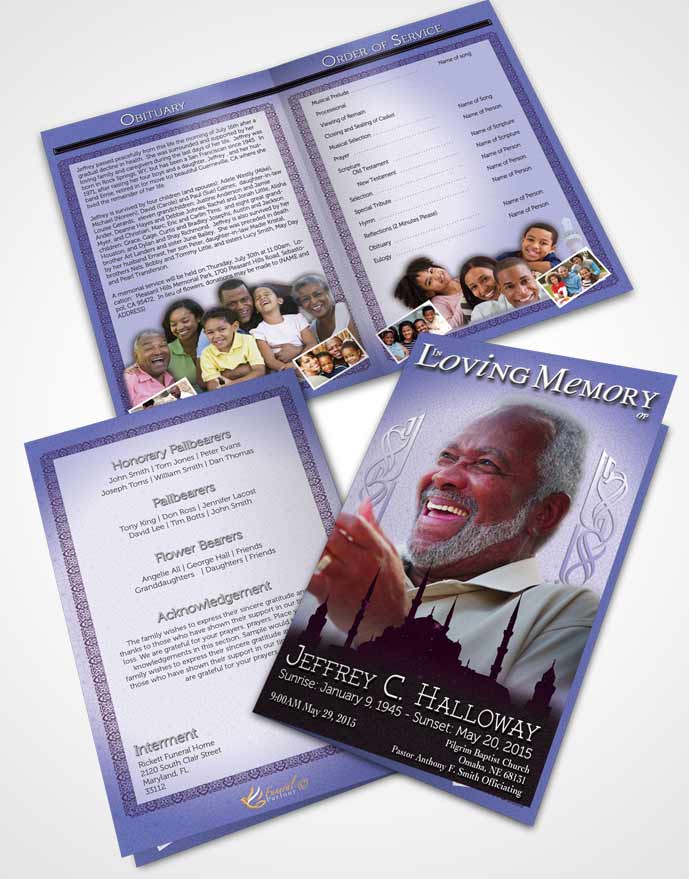 Bifold Order Of Service Obituary Template Brochure Purple Islamic Serenity