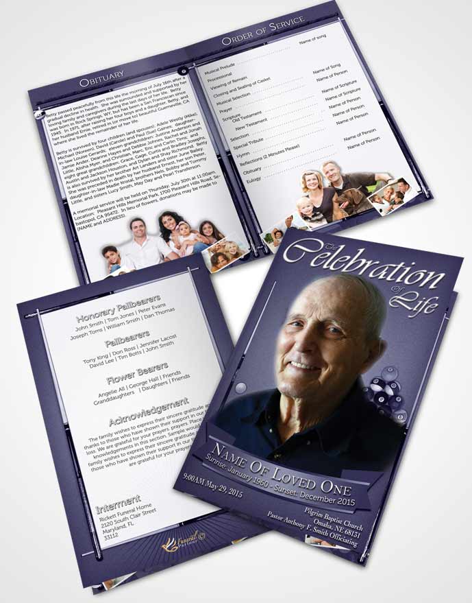 Bifold Order Of Service Obituary Template Brochure Purple Mist Billiards Desire