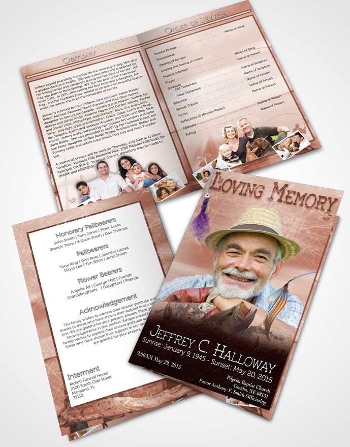 Bifold Order Of Service Obituary Template Brochure Red Waters Calm Fisherman