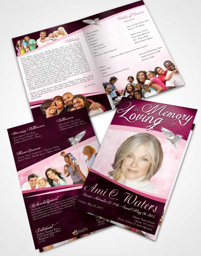 Bifold Order Of Service Obituary Template Brochure Rosy Paradise