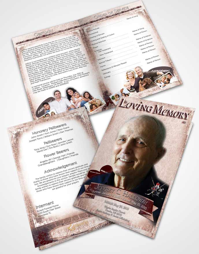 Bifold Order Of Service Obituary Template Brochure Ruby Hockey Star