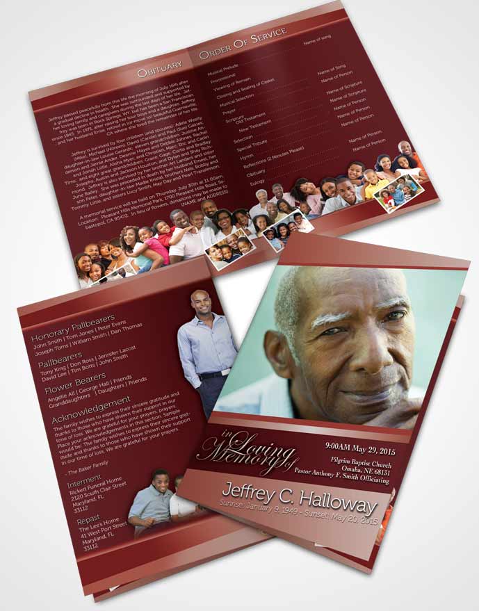 Bifold Order Of Service Obituary Template Brochure Ruby Love Tranquility Dark