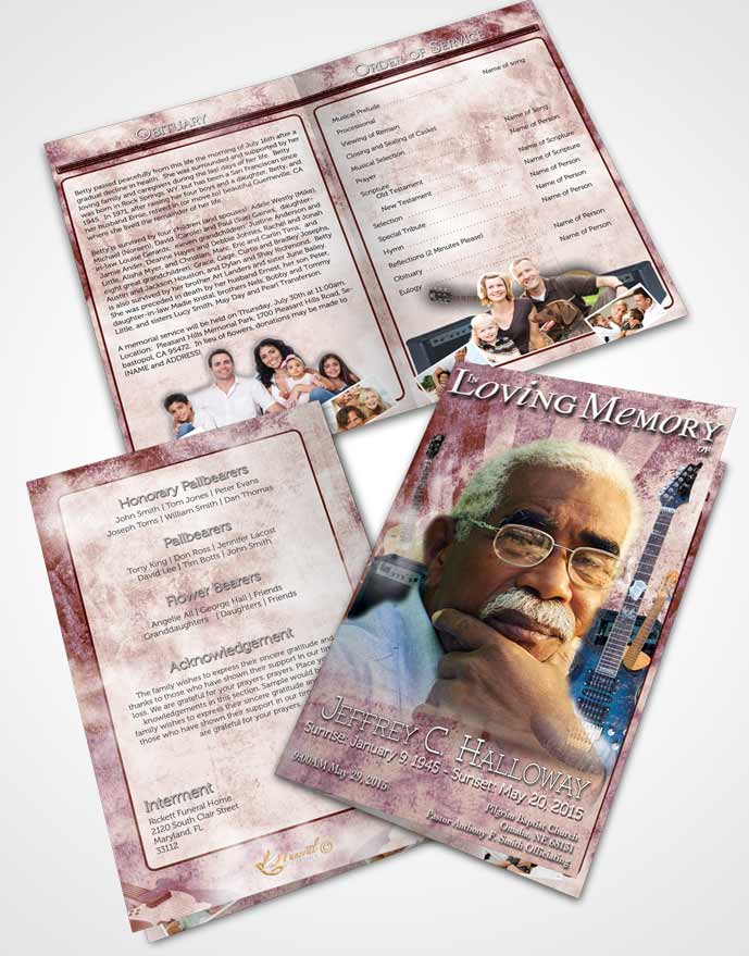 Bifold Order Of Service Obituary Template Brochure Ruby Musician