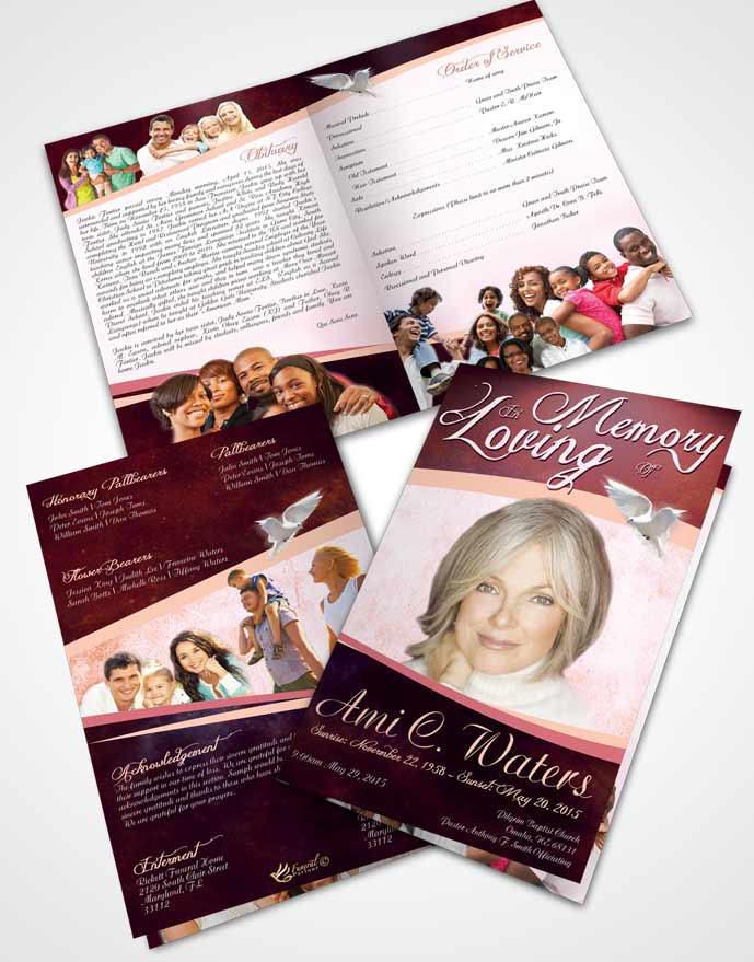 Bifold Order Of Service Obituary Template Brochure Ruby Paradise