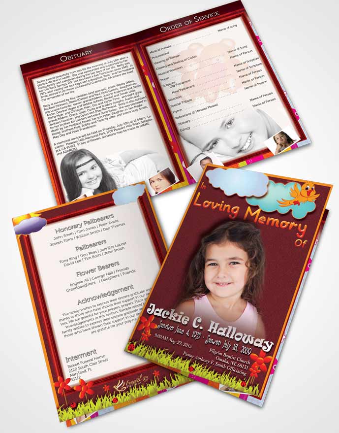Bifold Order Of Service Obituary Template Brochure Ruby Red Childs Dream