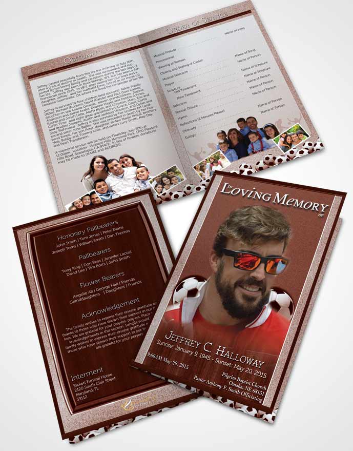 Bifold Order Of Service Obituary Template Brochure Ruby Sunset Soccer Star