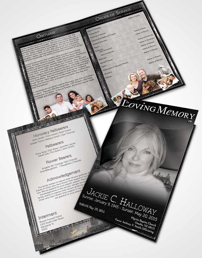 Bifold Order Of Service Obituary Template Brochure Russian Black and White City