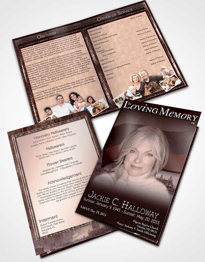 Bifold Order Of Service Obituary Template Brochure Russian Burgundy City
