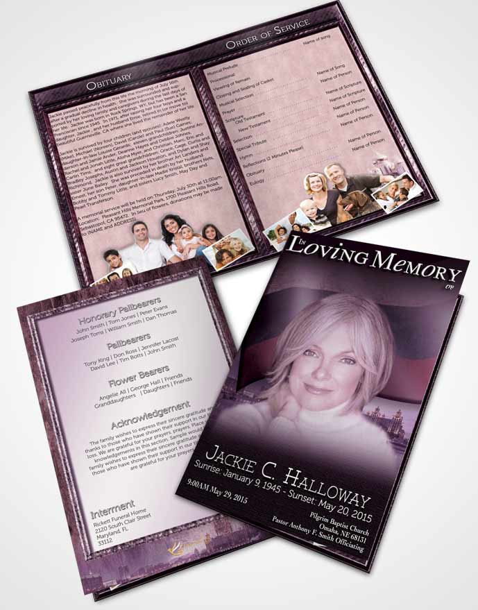 Bifold Order Of Service Obituary Template Brochure Russian Lavender City