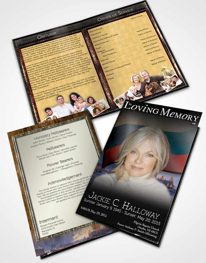 Bifold Order Of Service Obituary Template Brochure Russian Natural City