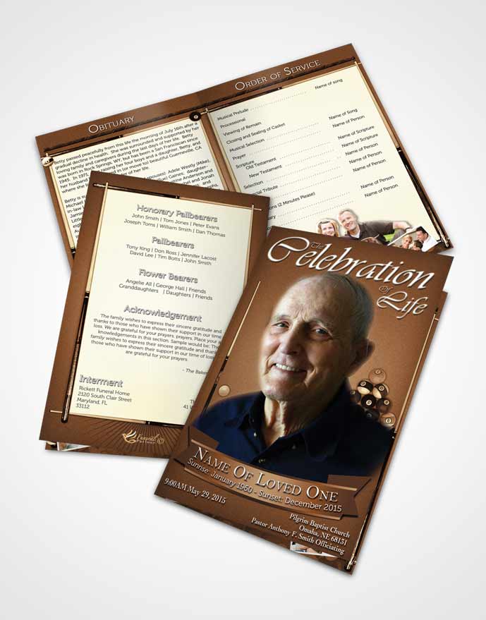 Bifold Order Of Service Obituary Template Brochure Rustic Billiards Desire