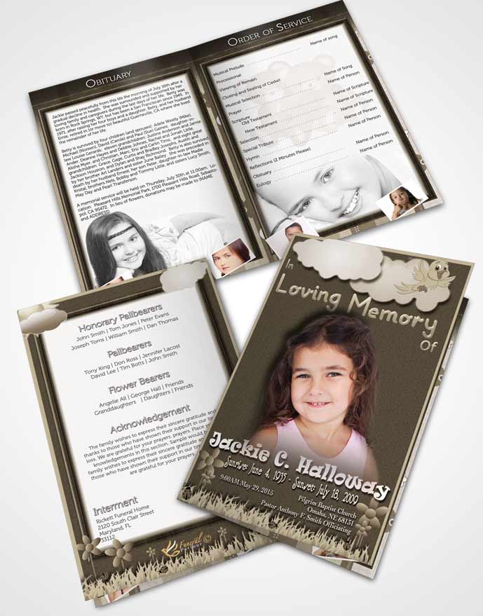Bifold Order Of Service Obituary Template Brochure Rustic Childs Dream