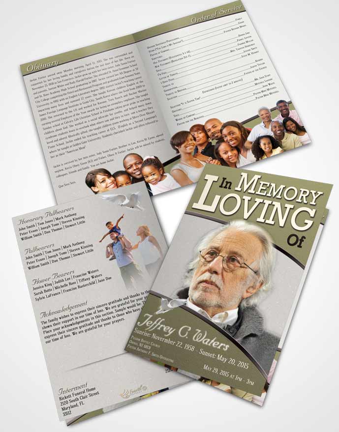 Bifold Order Of Service Obituary Template Brochure Rustic Clarity