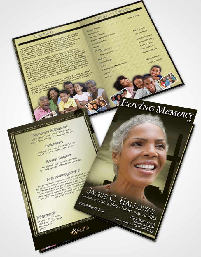 Bifold Order Of Service Obituary Template Brochure Rustic Cross in the Sky
