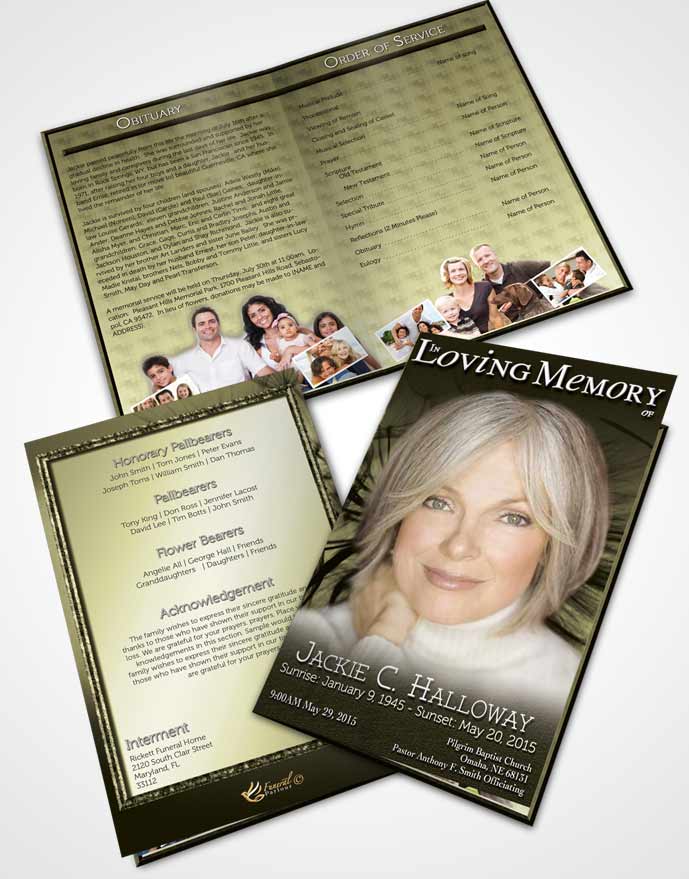 Bifold Order Of Service Obituary Template Brochure Rustic Dandelion Heaven