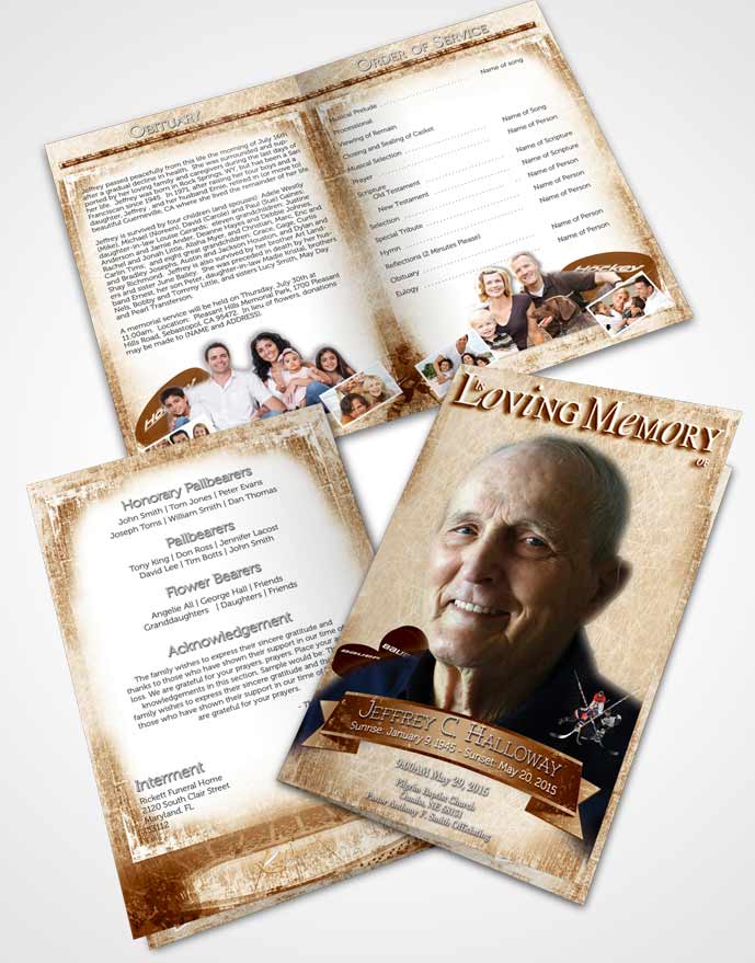 Bifold Order Of Service Obituary Template Brochure Rustic Hockey Star