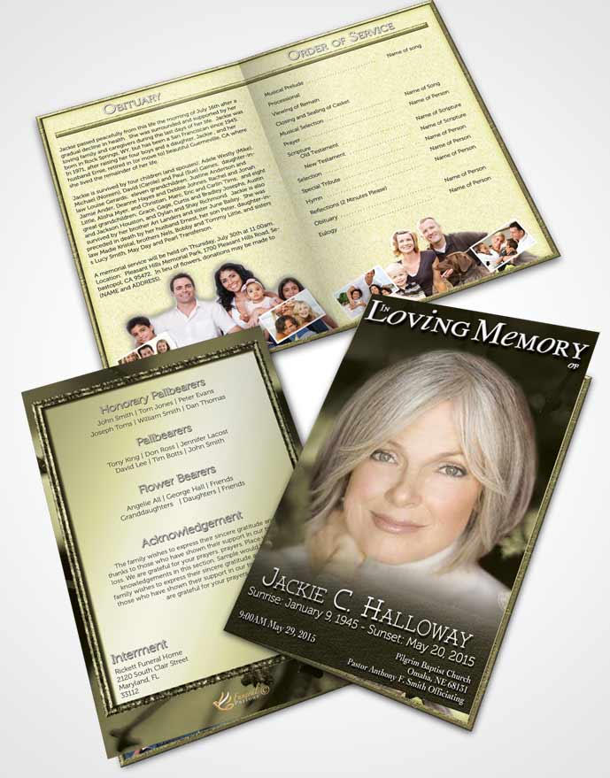 Bifold Order Of Service Obituary Template Brochure Rustic Summer Flowers