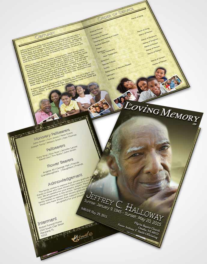 Bifold Order Of Service Obituary Template Brochure Rustic Summer Reflection