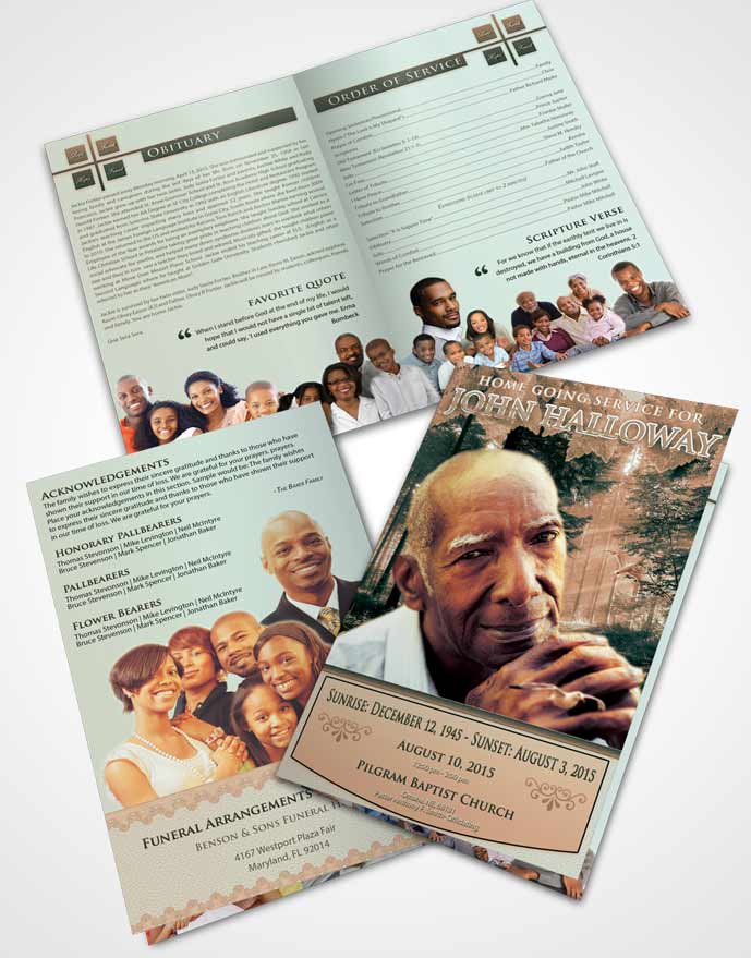 Bifold Order Of Service Obituary Template Brochure Serenity Forest Laughter