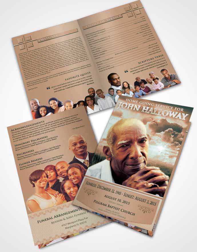Bifold Order Of Service Obituary Template Brochure Serenity Sparkling Sky