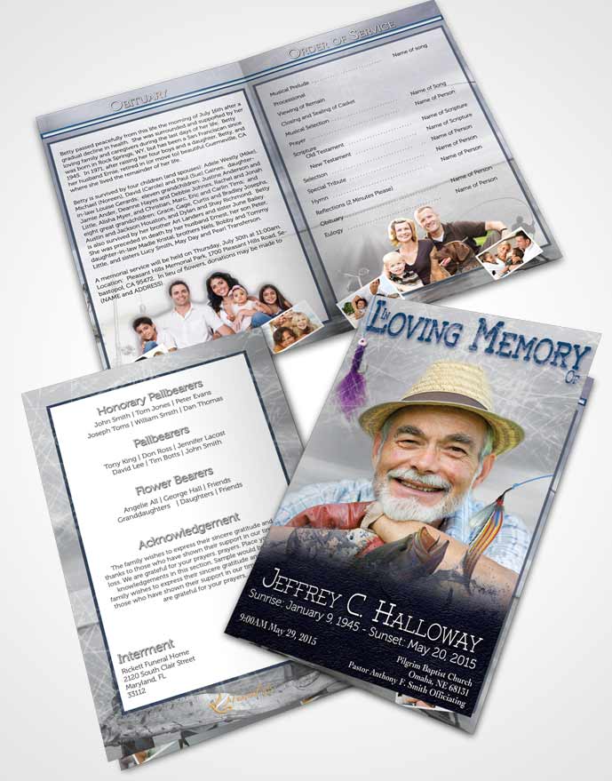 Bifold Order Of Service Obituary Template Brochure Shallow Waters Calm Fisherman