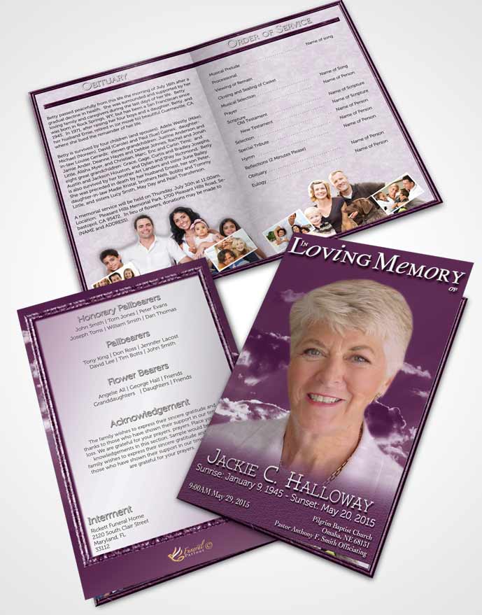 Bifold Order Of Service Obituary Template Brochure Shinning Pink Clouds