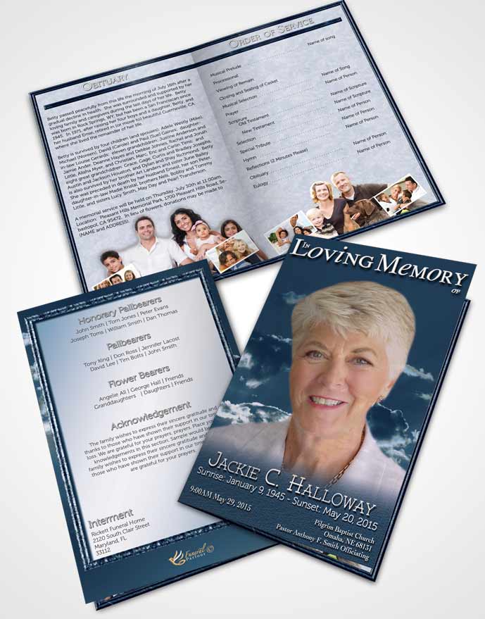 Bifold Order Of Service Obituary Template Brochure Shinning Turquoise Clouds