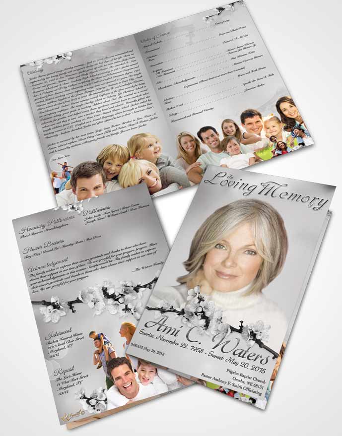 Bifold Order Of Service Obituary Template Brochure Simple Beauty Black and White