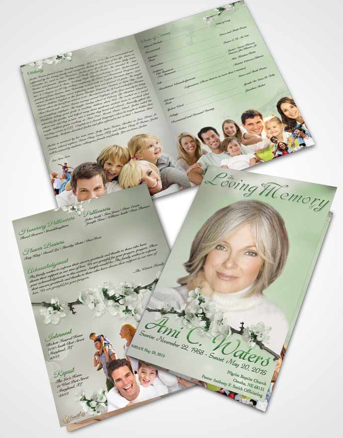 Bifold Order Of Service Obituary Template Brochure Simple Beauty Emerald Glow
