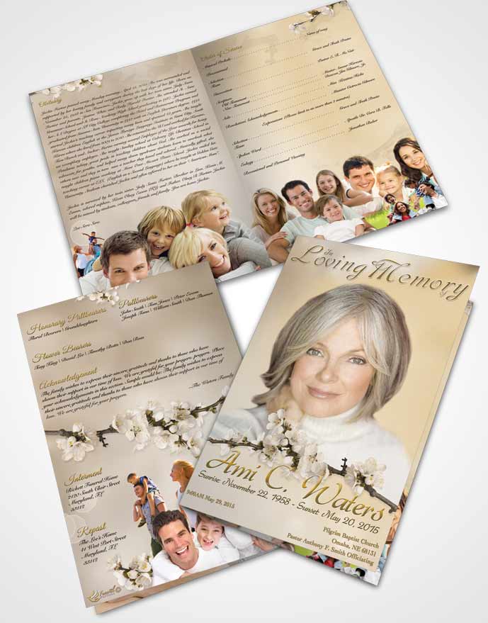 Bifold Order Of Service Obituary Template Brochure Simple Beauty Golden Heritage
