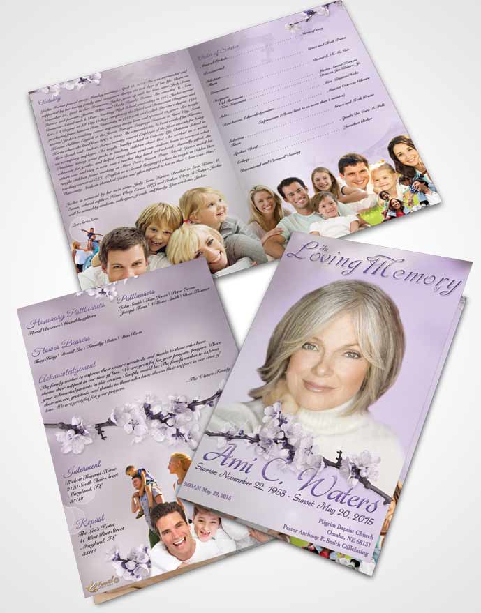 Bifold Order Of Service Obituary Template Brochure Simple Beauty Lavender Honor