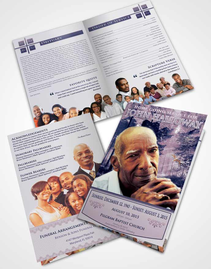 Bifold Order Of Service Obituary Template Brochure Sky Forest Laughter
