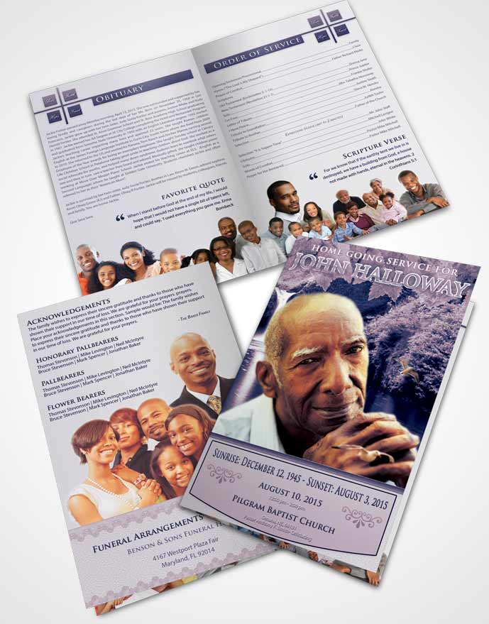 Bifold Order Of Service Obituary Template Brochure Sky Forest Magic