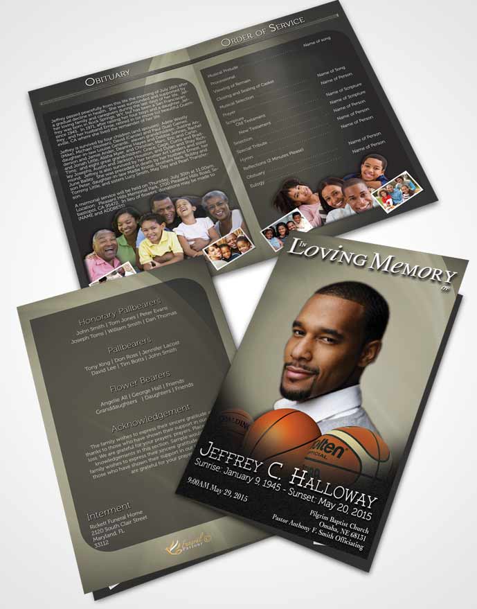 Bifold Order Of Service Obituary Template Brochure Soft Daylight Basketball Lover Dark