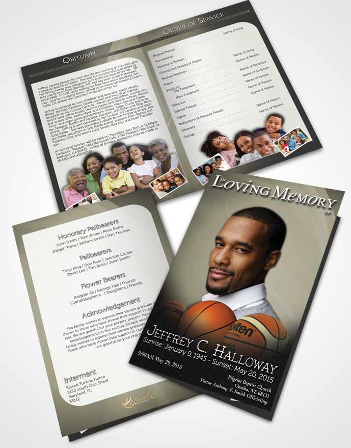Bifold Order Of Service Obituary Template Brochure Soft Daylight Basketball Lover Light