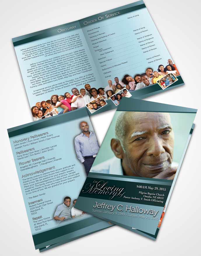 Bifold Order Of Service Obituary Template Brochure Soft Emerald Love Tranquility Light