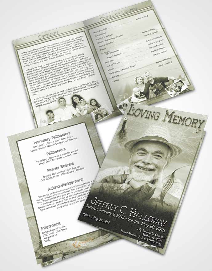 Bifold Order Of Service Obituary Template Brochure Soft Golden Waters Calm Fisherman