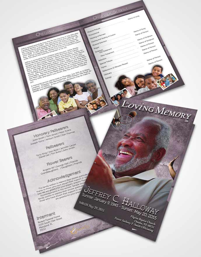Bifold Order Of Service Obituary Template Brochure Soft Lavender Basketball Star
