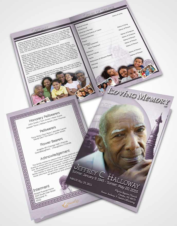 Bifold Order Of Service Obituary Template Brochure Soft Lavender Buddhist Faith