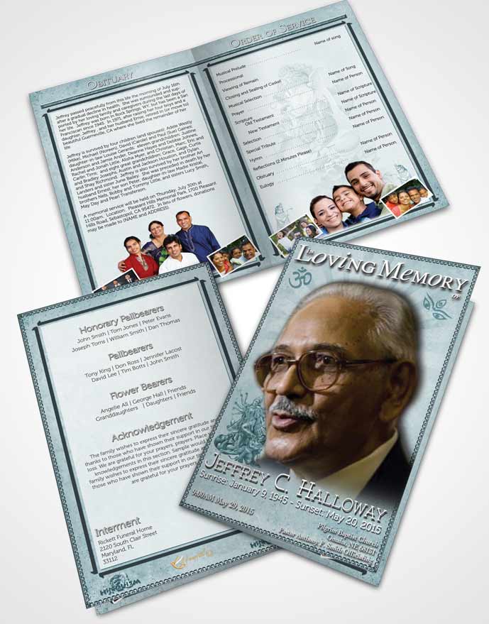 Bifold Order Of Service Obituary Template Brochure Soft Ocean Hindu Faith