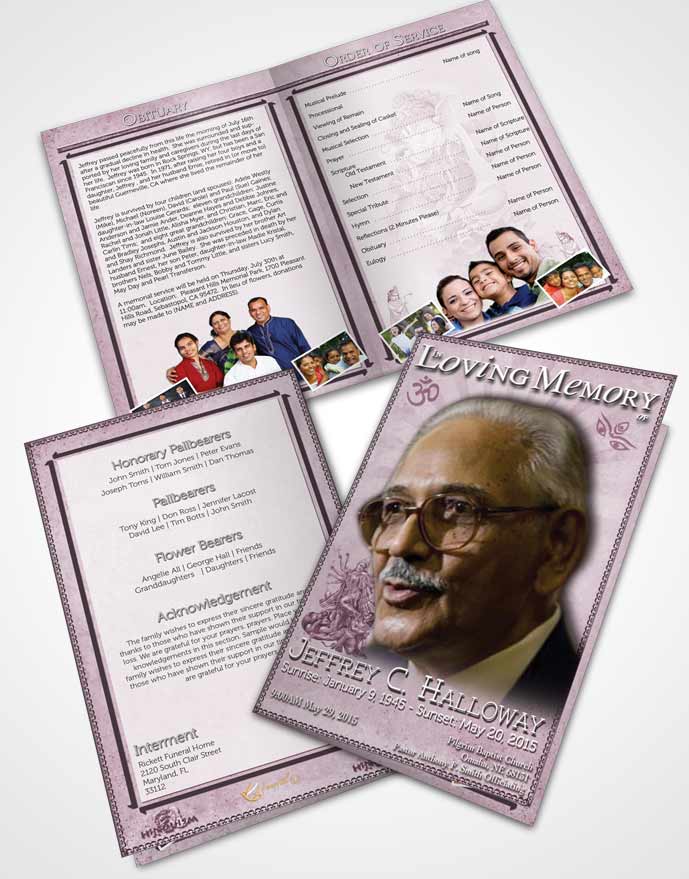 Bifold Order Of Service Obituary Template Brochure Soft Pink Hindu Faith