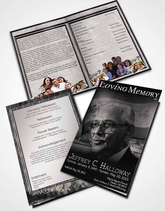 Bifold Order Of Service Obituary Template Brochure Spanish Black and White Love