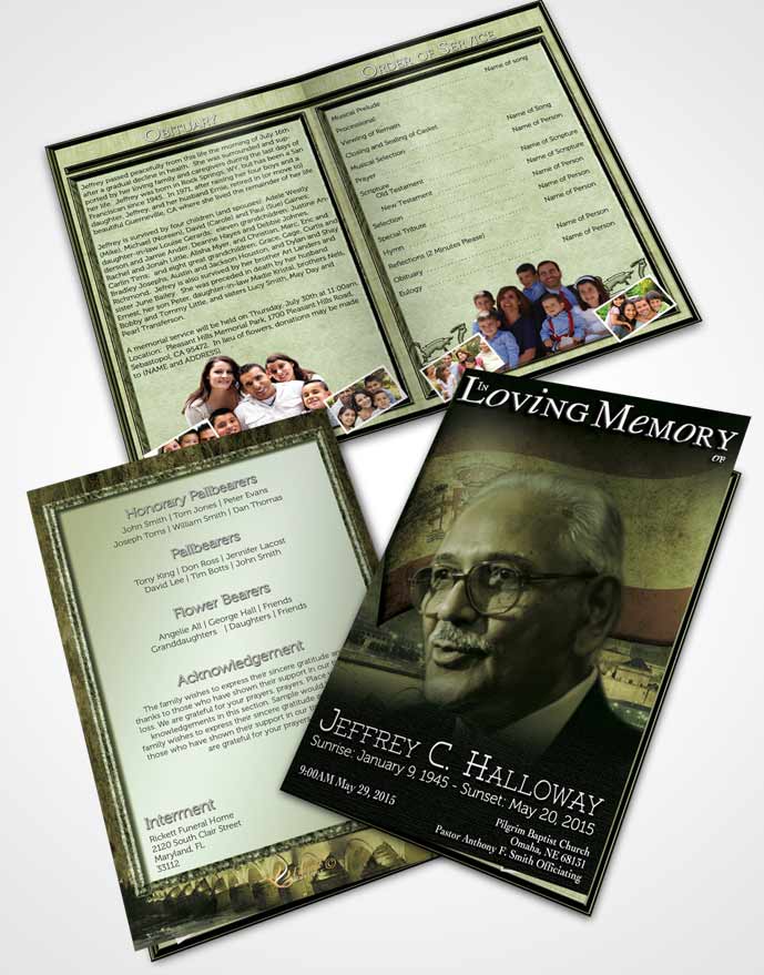 Bifold Order Of Service Obituary Template Brochure Spanish Emerald Love