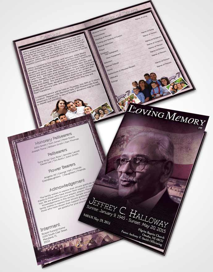 Bifold Order Of Service Obituary Template Brochure Spanish Lavender Love