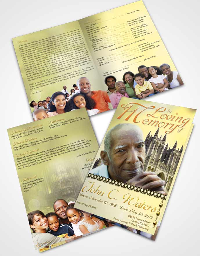 Bifold Order Of Service Obituary Template Brochure Spring Cathedral Golden Love