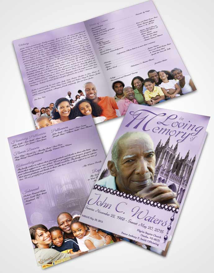 Bifold Order Of Service Obituary Template Brochure Spring Cathedral Lavender Honor
