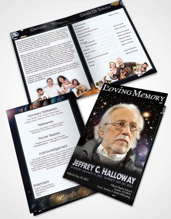 Bifold Order Of Service Obituary Template Brochure Starry Night Astronomers Sky