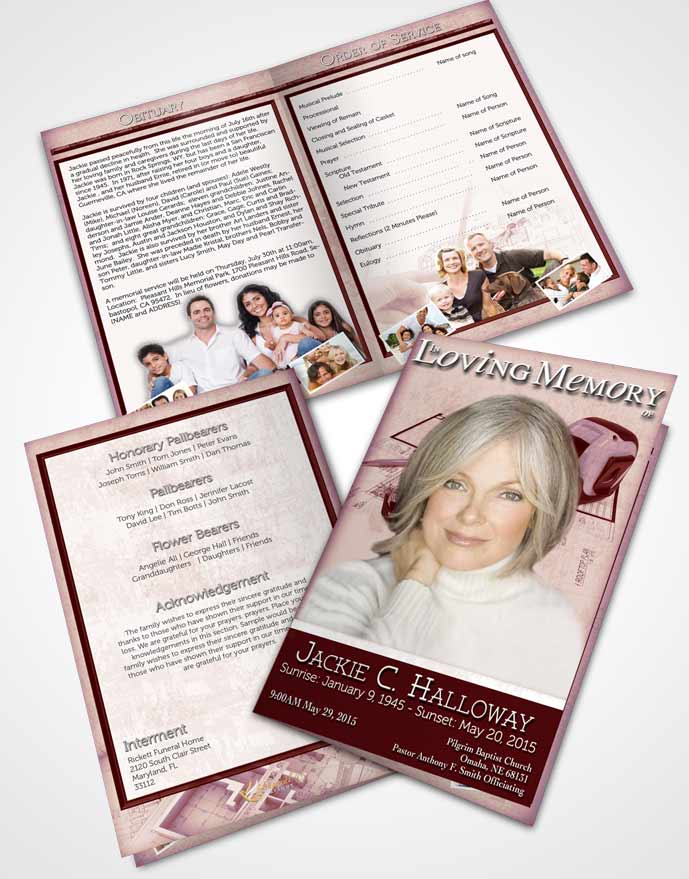 Bifold Order Of Service Obituary Template Brochure Strawberry Architect