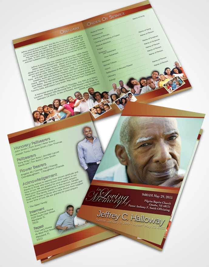 Bifold Order Of Service Obituary Template Brochure Strawberry Mist Tranquility Light